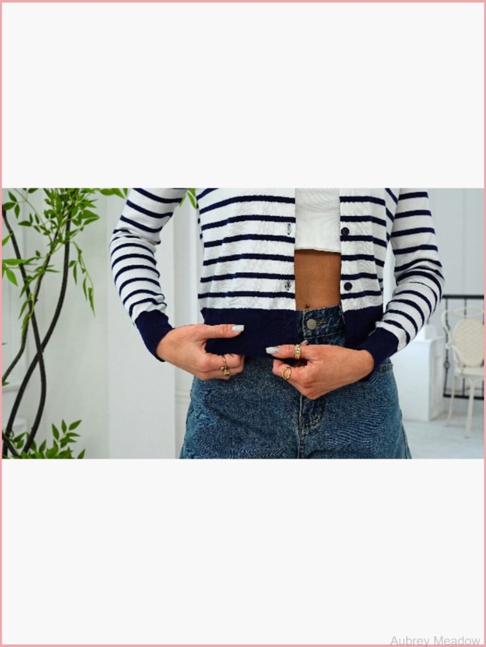 Cropped Cardigan Sweater Women Long Sleeve Crewneck Button Down Knit - Picture 7 of 7